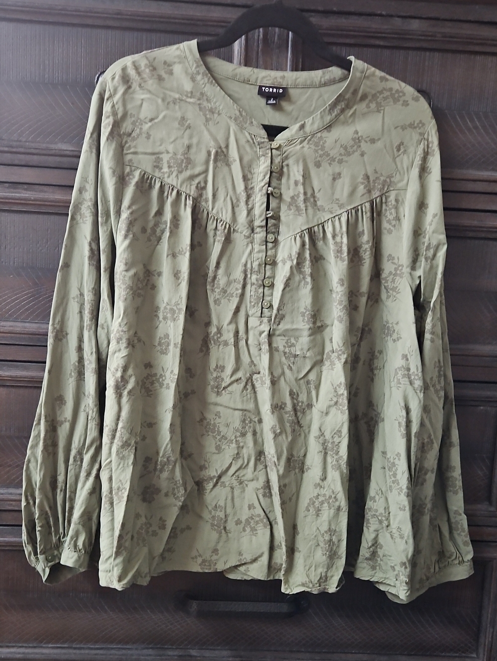 torrid Olive Green Floral Henley Top
